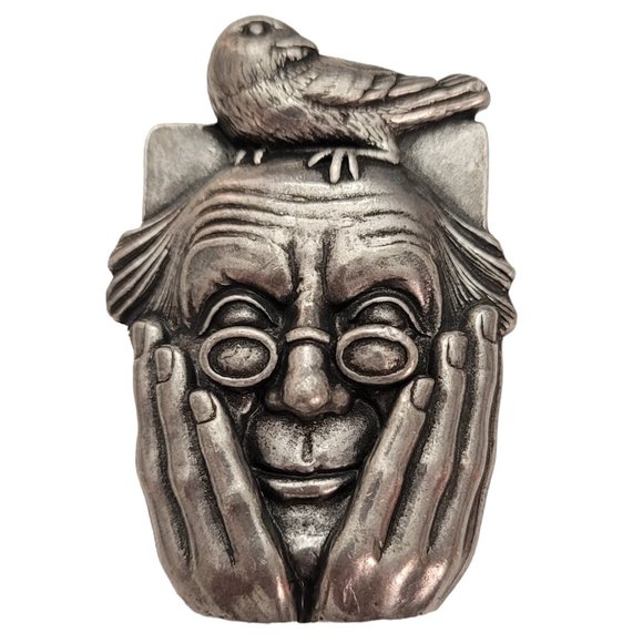 1995 Carruth Pewter Bird Watcher Brooch Pin, Signed E166 - Picture 1 of 9